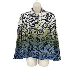 Chico's Statement Jacket Women Colorful Artsy Floral Ombre Button Front Size L